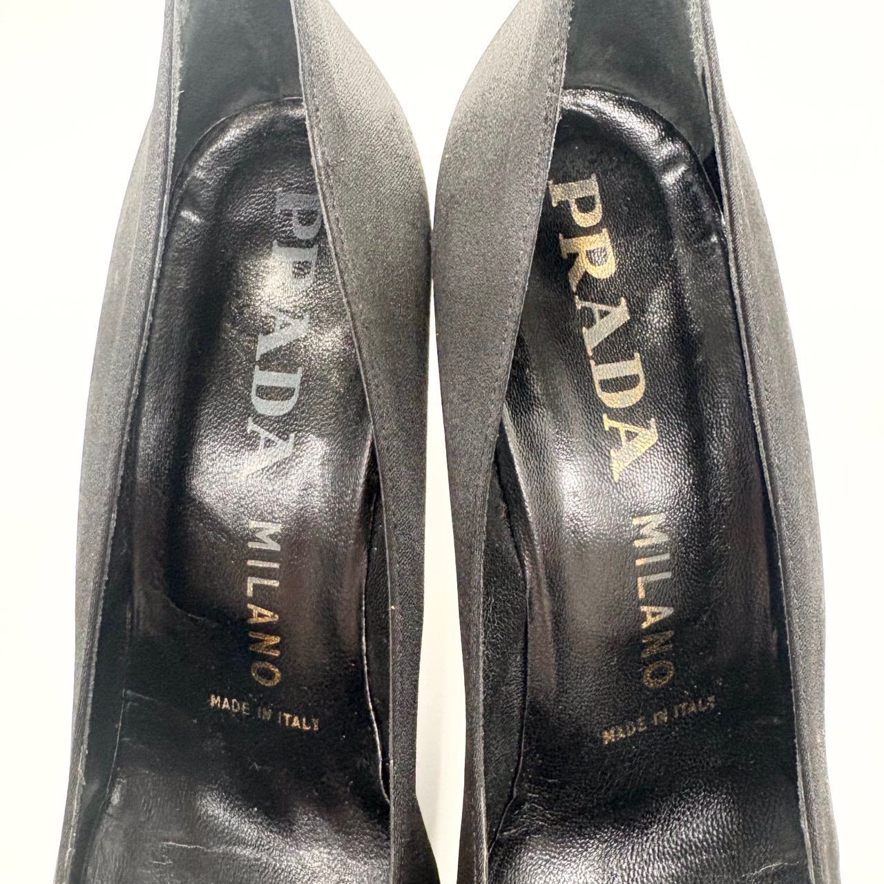 【美品】PRADA ☆シルクサテン パンプス プラダ PRADA 極美品 シルクサテン パンプス ブラック×ゴールド