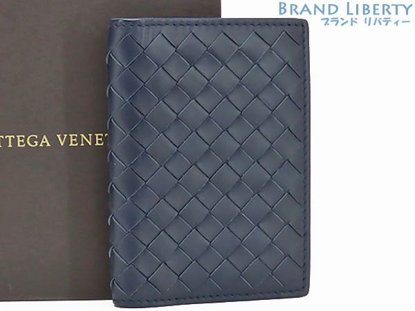 ボッテガ ヴェネタ BOTTEGA VENETA イントレチャート VN カードケース パスケース 名刺入れ ライトトルマリン ネイビー カーフレザー 120701