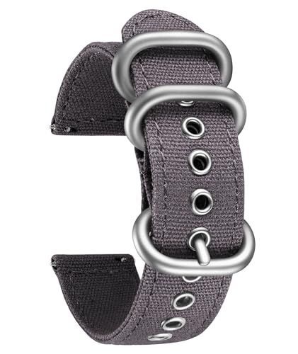 グレー/シルバー バックル_20mm [BINLUN] 時計バンド キャンバス腕時計ベルト クイックリリース布製ウオッチストッラプ 生地 二重布 交換ベルト 通気性高い 調整可能 男女通用 20mm グレー/シル
