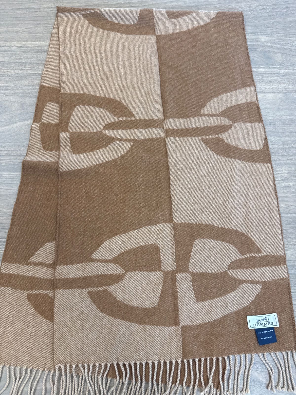 HERMES エルメス カシミヤマフラー キャラメル デゼール シェーヌ