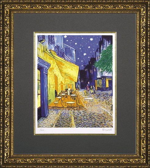 ☆様サイズ2 絵画 ゴッホ「夜のカフェテラス」/インテリア 額入り 額装込 風景画
