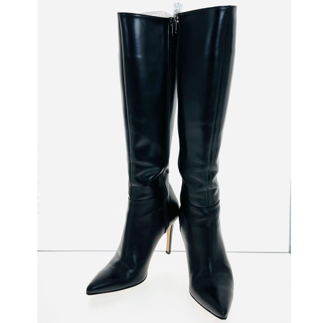 KAMBELL 銀座かねまつ　ニーハイブーツ24cm 黒 ロングブーツ 銀座かねまつロングブーツ24センチ黒ブラックベロアジップアップ