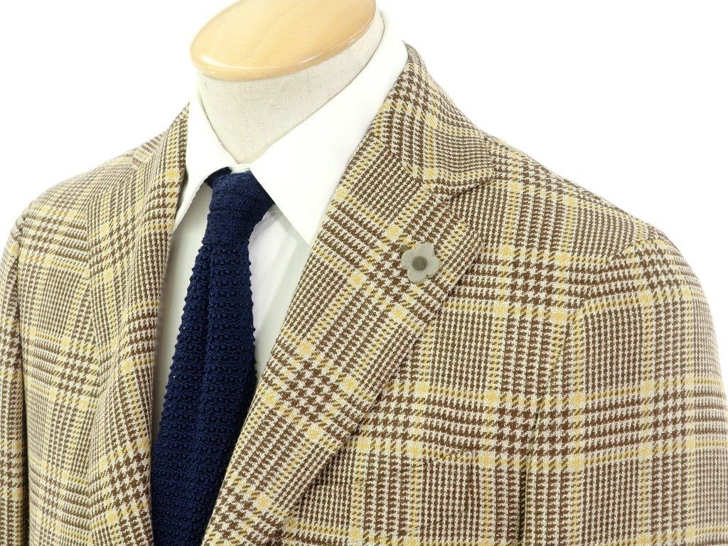 【中古】ラルディーニ LARDINI ウールリネンシルク チェック ジャケット ブラウンxイエロー【サイズ46】【メンズ】-1