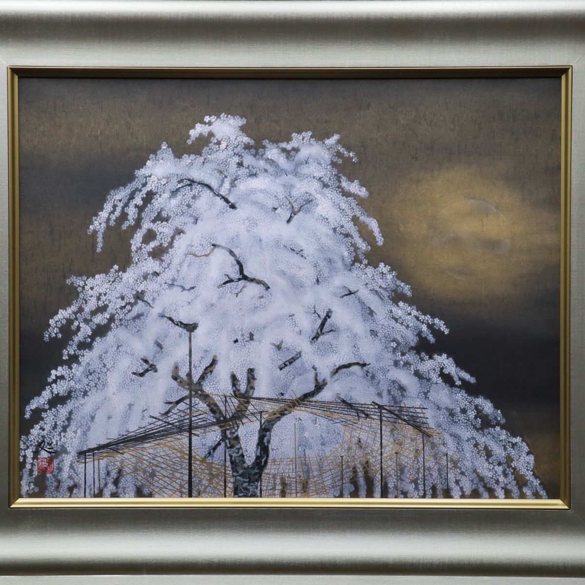 加山又造 『夜桜』 木版画 タトウ箱付 加山又造「夜桜」木版画 297/350 額装 タトウ箱 - メルカリ