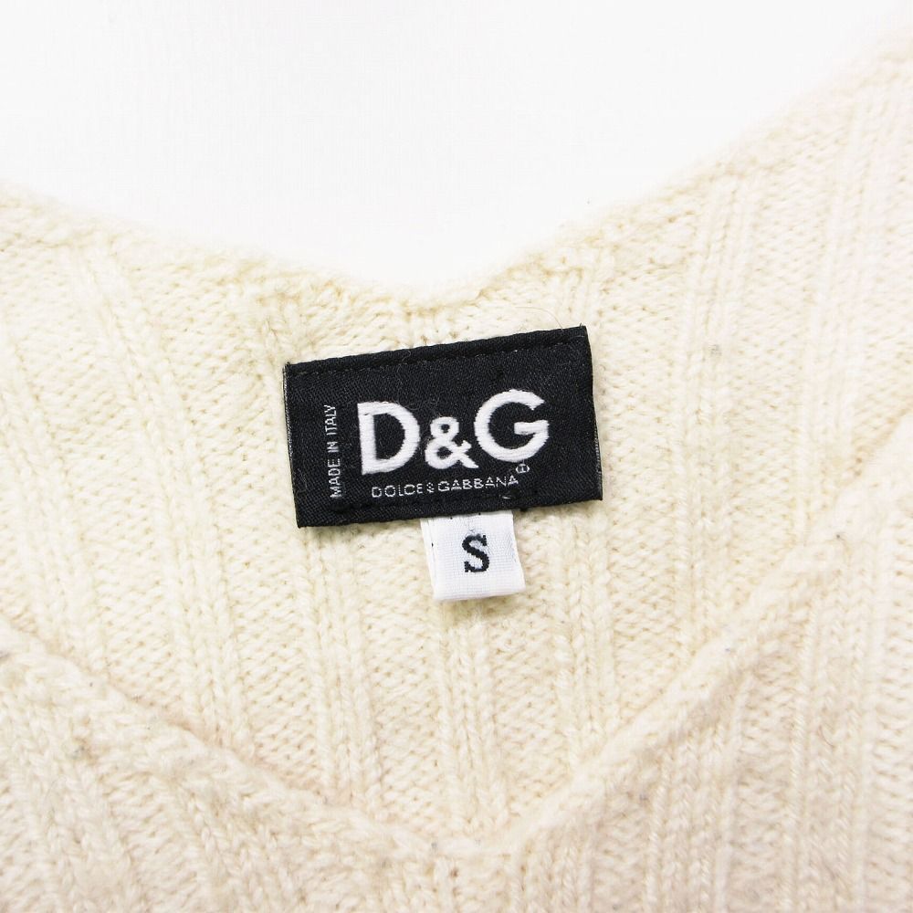D＆G ドルチェアンドガッバーナ DOLCE&GABBANA Y2K リブ ニット Vネック 長袖 クロップド セーター S アイボリー ur41 【中古】 D＆G ドルチェアンドガッバーナ DOLCE&GABBANA Y2K リブ ニット