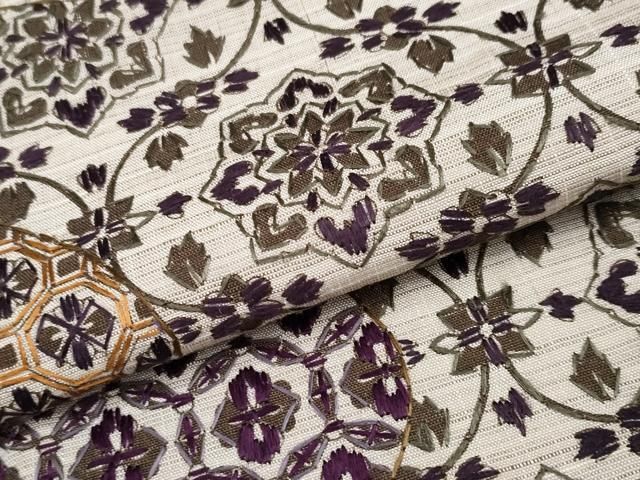 平和屋本店■極上　アタカスシルク　中国三大刺繍　スワトウ刺繍　訪問着　紬地　流水吉祥花唐草文　証紙付き　逸品　CYAA2034s5 平和屋本店□極上 中国三大刺繍 スワトウ刺繍 刺し子 総刺繍 本場縞