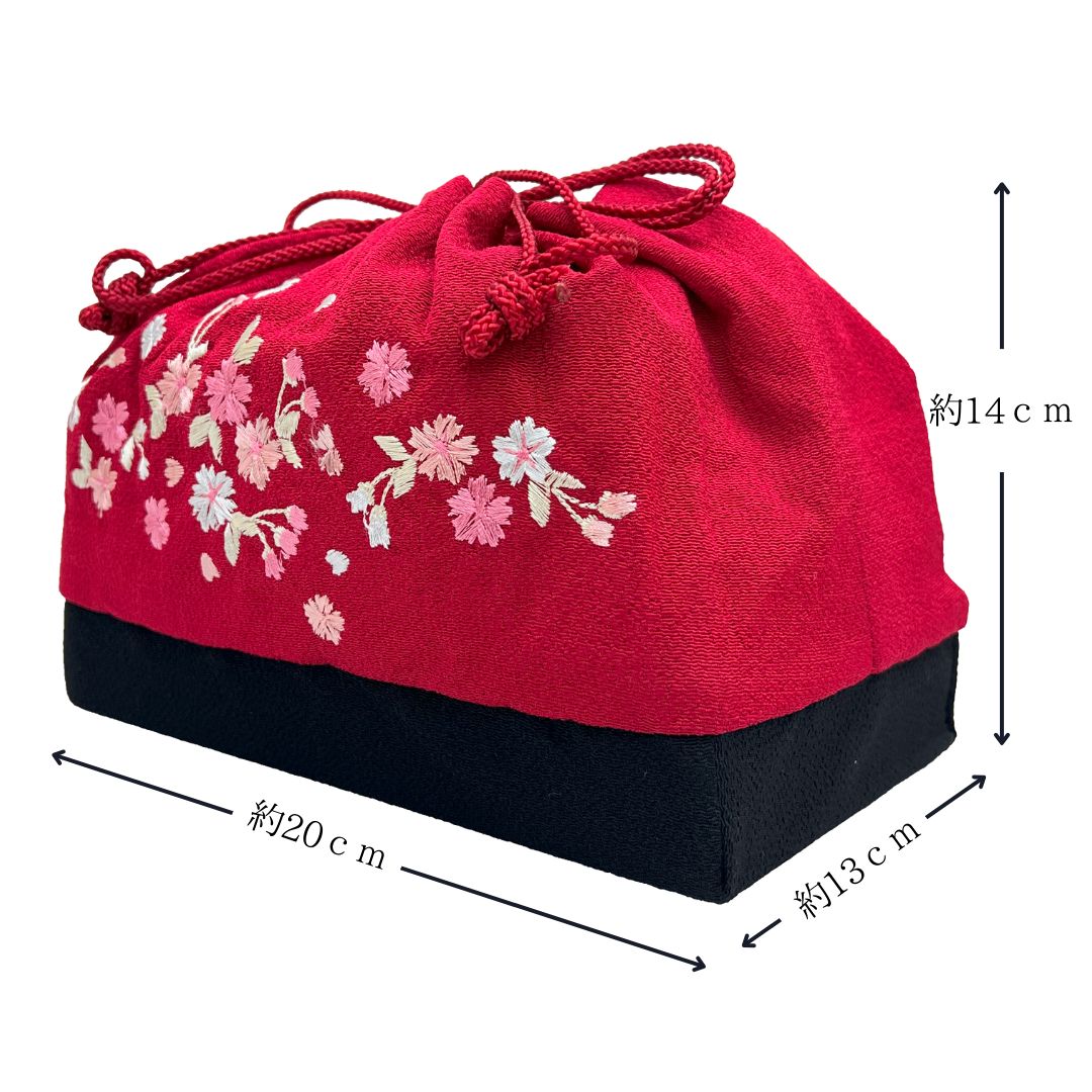 2501-17 お花の刺繍入り巾着 綿麻 オレンジ 赤 北欧花柄 再販 2501-17 お花の刺繍入り巾着 綿麻 オレンジ 赤 北欧花柄 再販