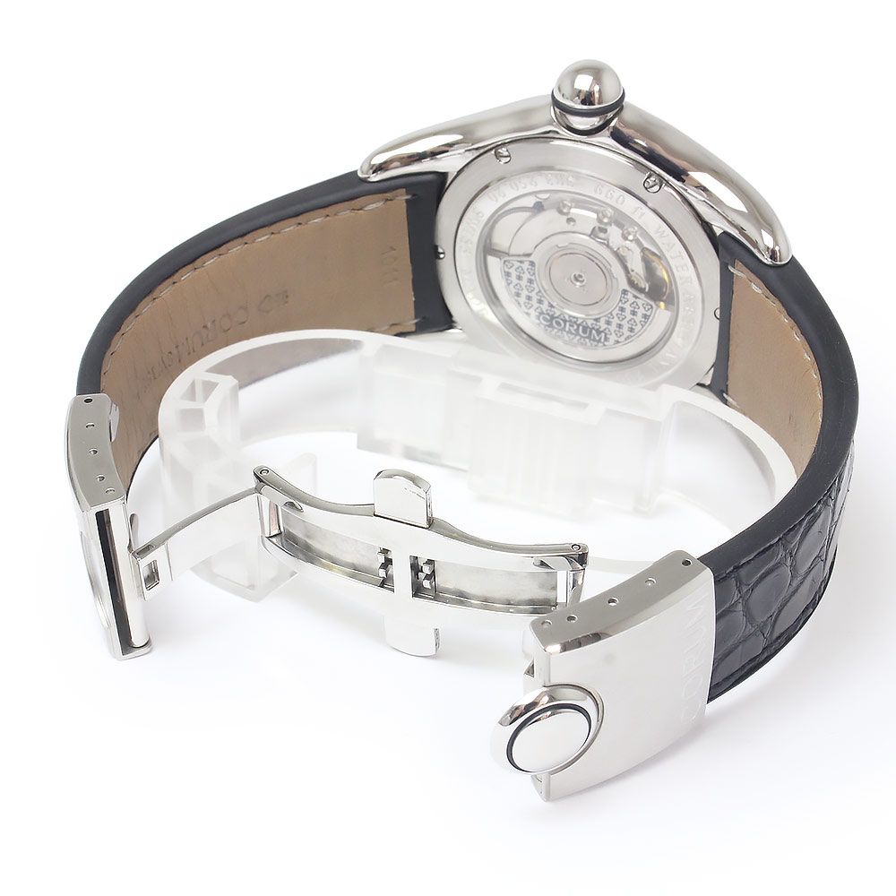 コルム バブル GMT 自動巻き 腕時計 型押しレザー ブラック 黒 シルバー 383.250.20 CORUM（美品）