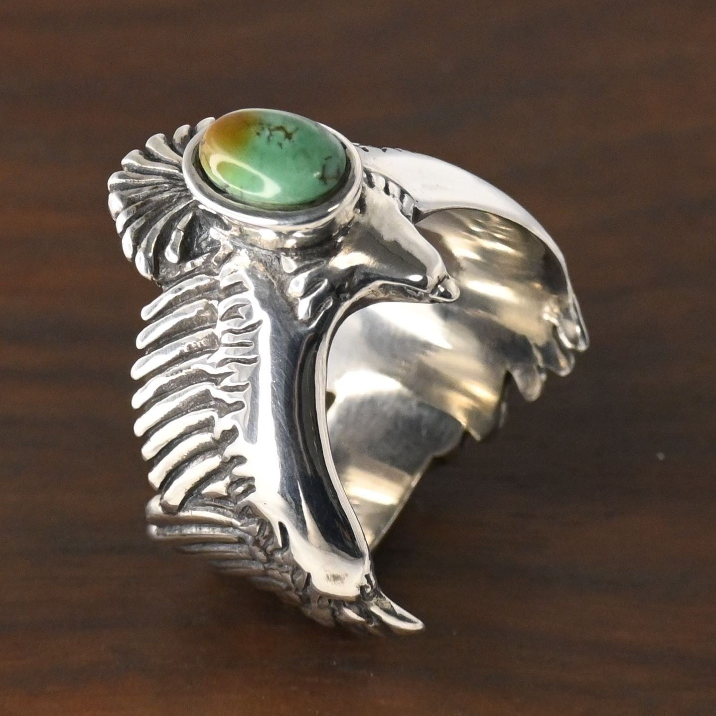 研磨済】SAAD イーグル ターコイズ リング 17号 シルバー925 サード