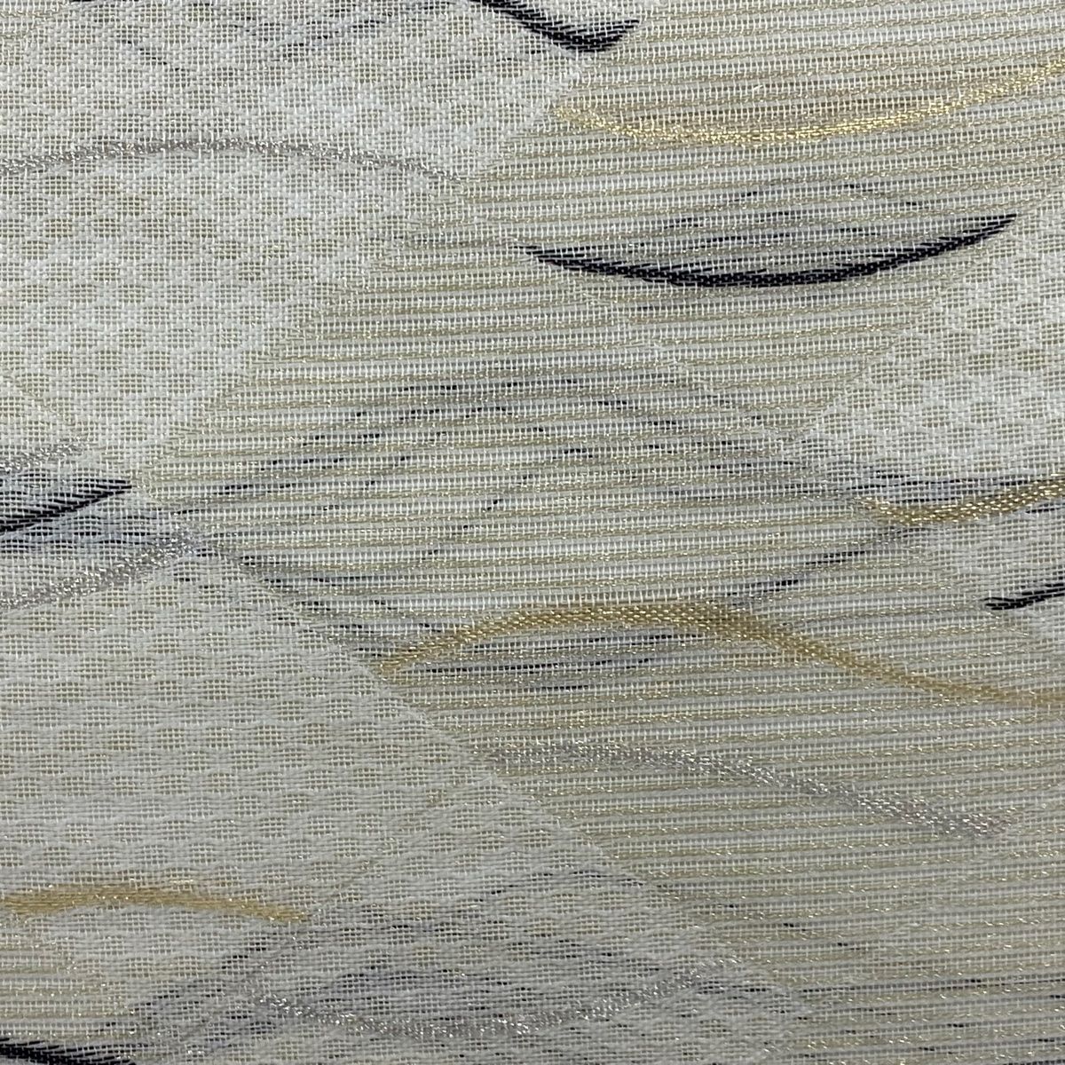 袋帯 秀品 夏帯 幾何学模様 金銀糸 クリーム 六通 正絹