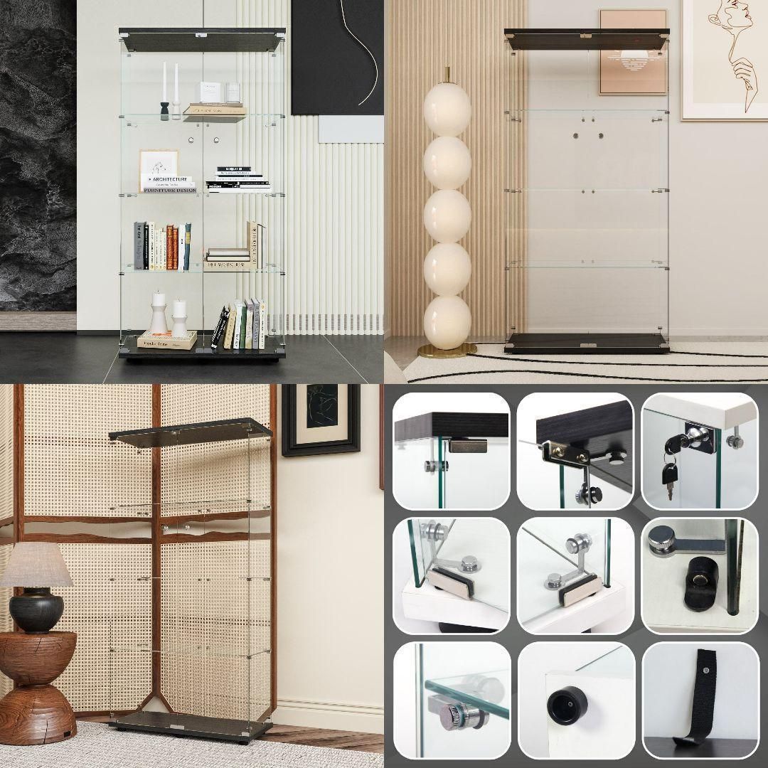 ガラスケース 4段両扉 コレクション フィギュア 棚 ショーケース 黒 2002