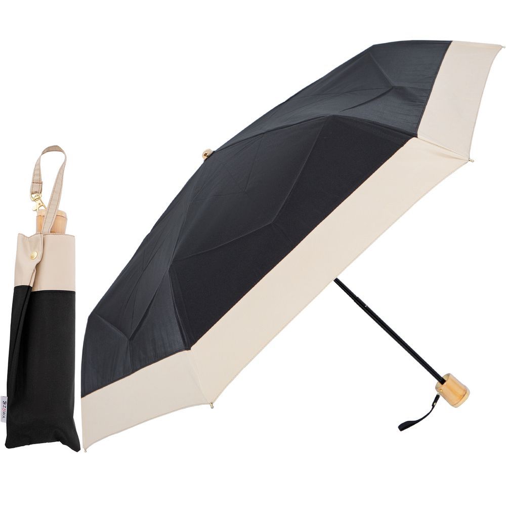 ☆ ブラックxベージュ ☆ stella 形状安定折りたたみ日傘 KIZAWA 日傘 UVカット 100 折りたたみ傘 形状安定 折り畳み傘 折りたたみ日傘 折り畳み日傘 遮光100 完全遮光 涼しい 遮熱 たたみやすい レディース 超撥水 6本骨 50cm