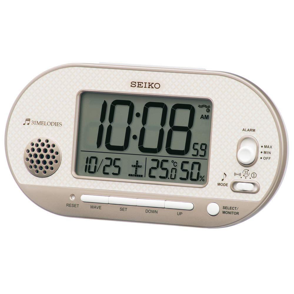 【特価商品】目覚まし時計 電波 8.1×15.9×4.9cm デジタル 本体サイズ: 温度 薄ピンクゴールド 湿度 置き時計 表示 Clock) SQ795G セイコークロック(Seiko
