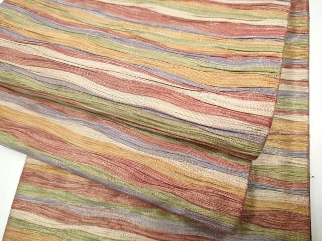 平和屋着物●本場筑前博多織 草木染 手織工房 染匠 小森久 半幅帯 よろけ縞 証紙付き 正絹 CAAY9853hy