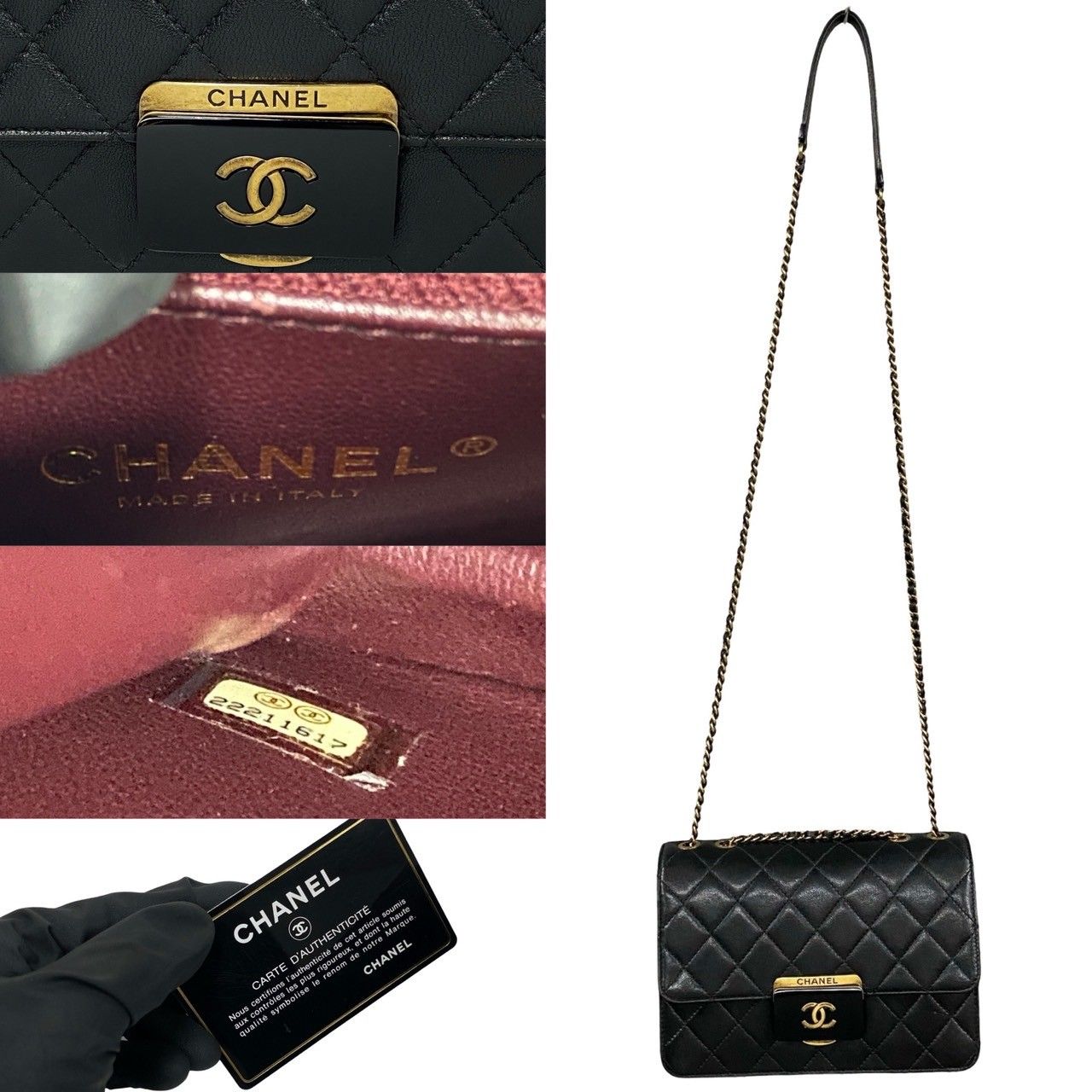 極 美品 袋付き カード シール有 4番台 CHANEL シャネル ヴィンテージ マトラッセ ココマーク ラムスキン ショルダーバッグ ブラック 32372 CHANEL シャネル マトラッセ ラムスキン ココマーク ワンショルダー