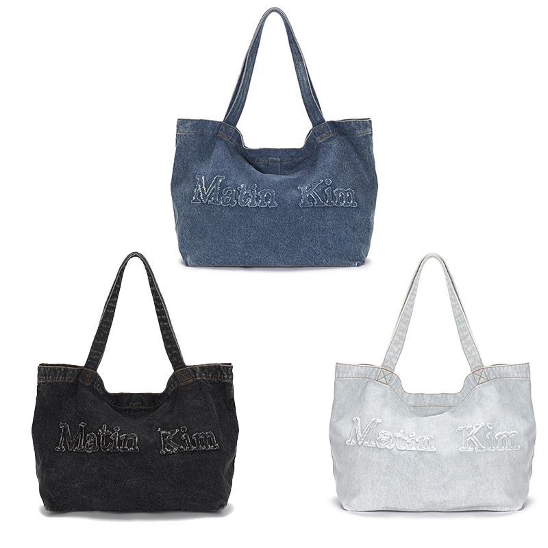 新品 MATIN KIM 韓国 人気商品 LOGO WASHED DENIM TOTE BAG