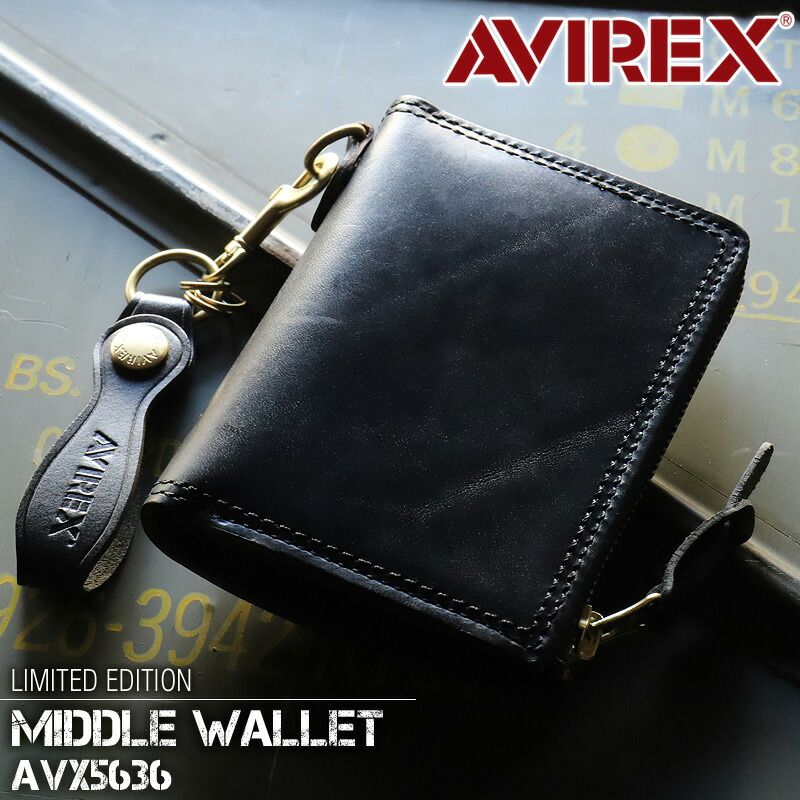 新品 商品 AVIREX アヴィレックス LIMITED EDITION リミテッドエディション 二つ折り財布 L字ファスナー 小銭入れあり AVX5636