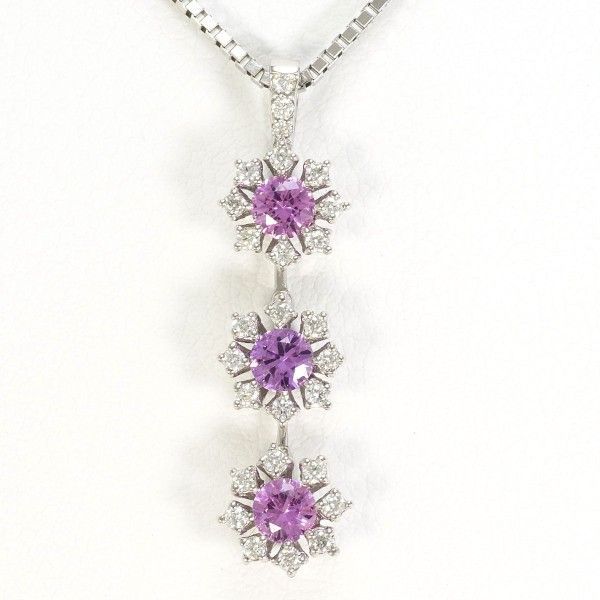 PT900 PT850 ネックレス NECKLACE ピンクサファイア 0.56 ダイヤ 0.18 カード鑑別書 総重量約7.5g 約60cm