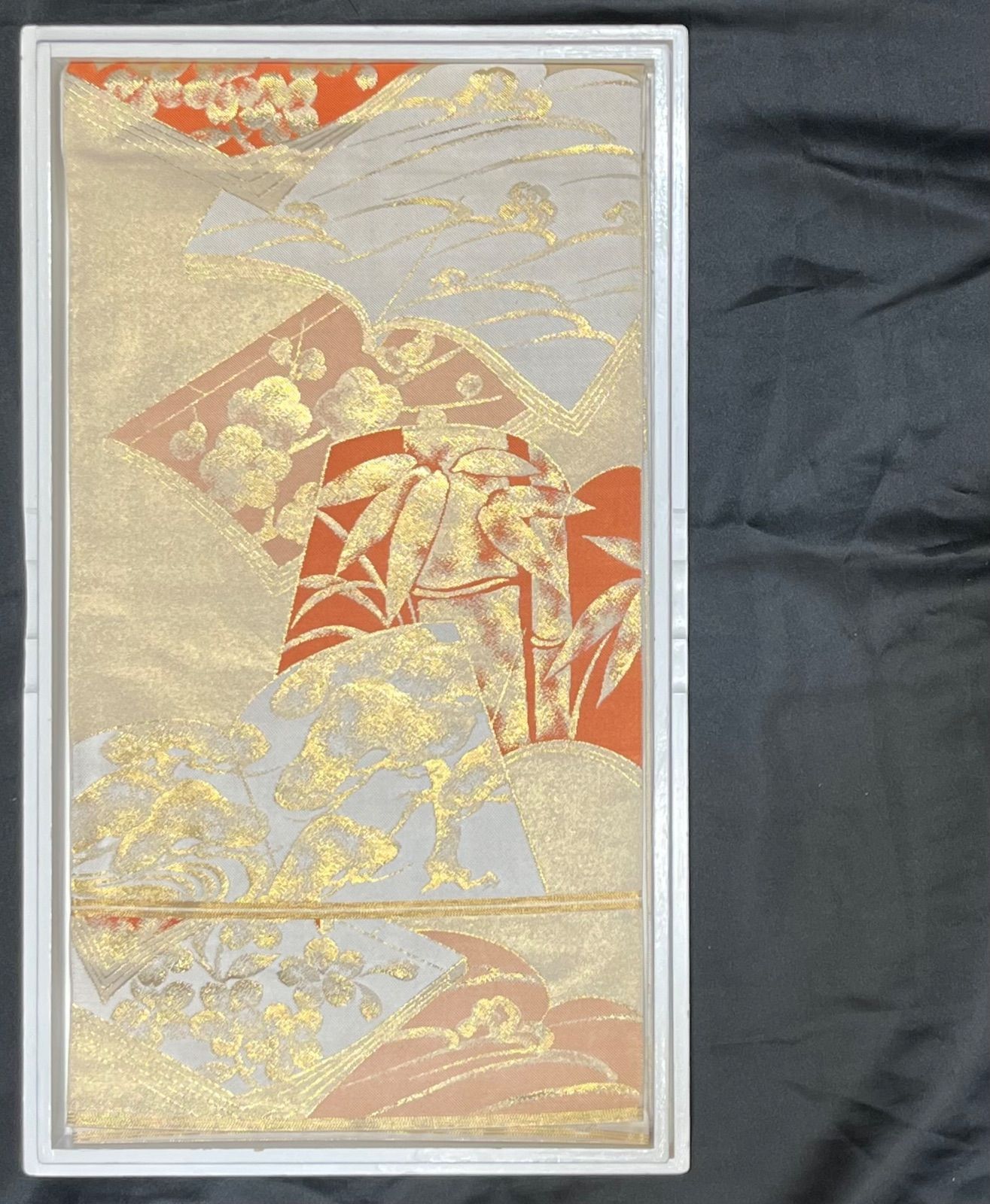 豪華絢爛綺麗美品長さ430cm白ベース冊子松竹梅正絹六通袋帯★川島織物★ 豪華絢爛綺麗美品長さ430cm白ベース冊子松竹梅正絹六通袋帯☆川島織物☆