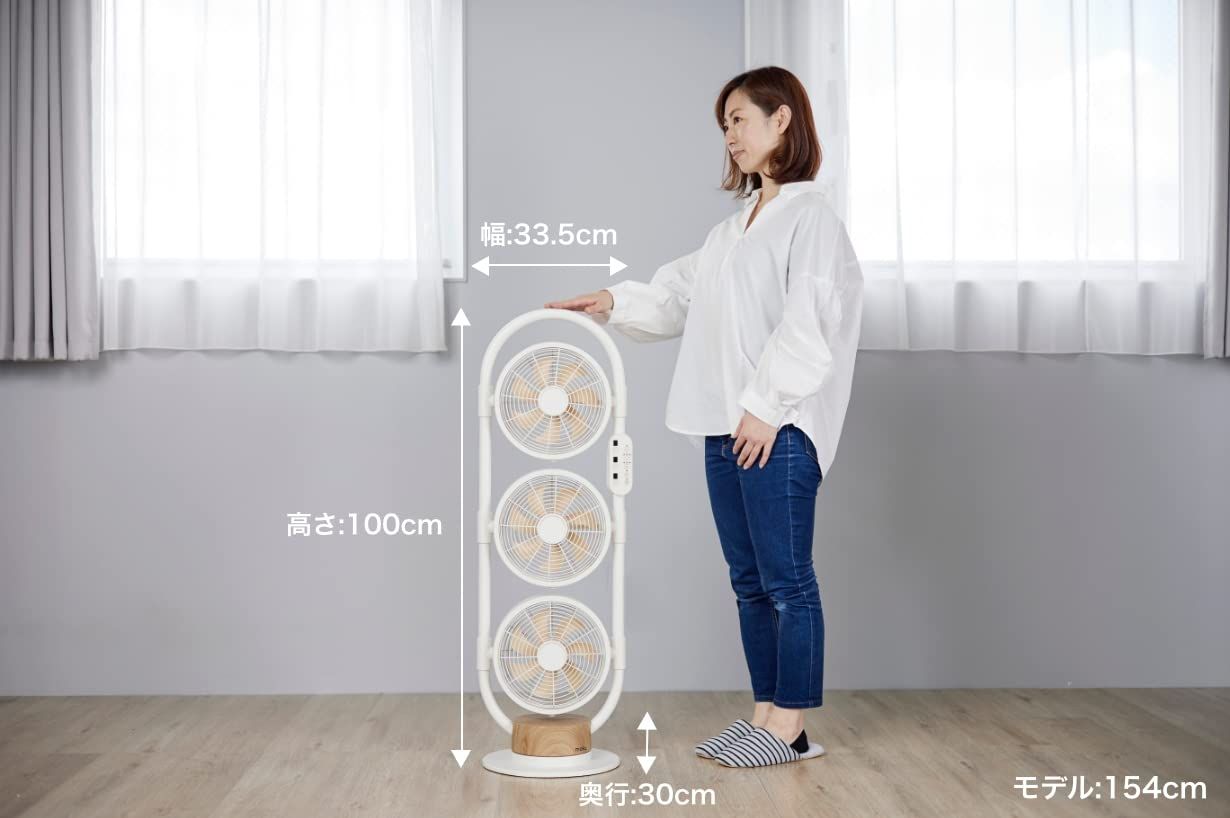 moku. DC3連マルチファン グリーン×木目 扇風機 サーキュレーター タワー型 縦型 リモコン リビング扇風機 フロアファン 送風機 換気 空気循環 部屋干し 室内干し