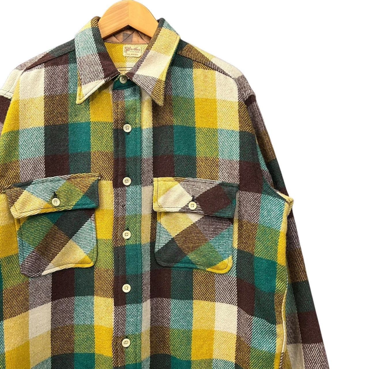40s ビンテージ  FIVE BROTHER ブロックチェック マチ付き ウールシャツ XLサイズ位 40年代 ヴィンテージ  vintage ファイブブラザー ネルシャツ