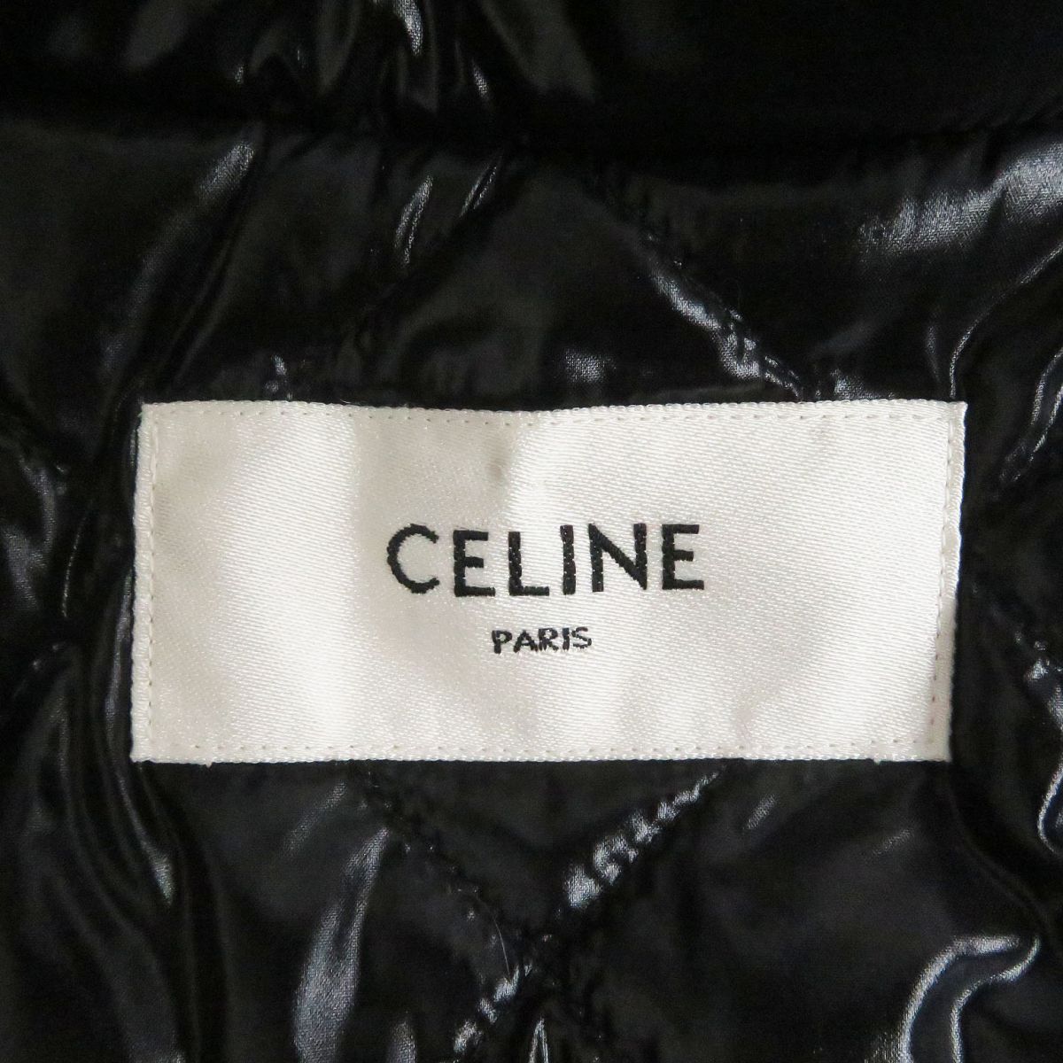 美品□21AW CELINE/セリーヌ 2W4100010 チェック柄 フードロゴプリント 中綿入り フランネルシャツ ブルゾンジャケット 白×黒  44 正規品