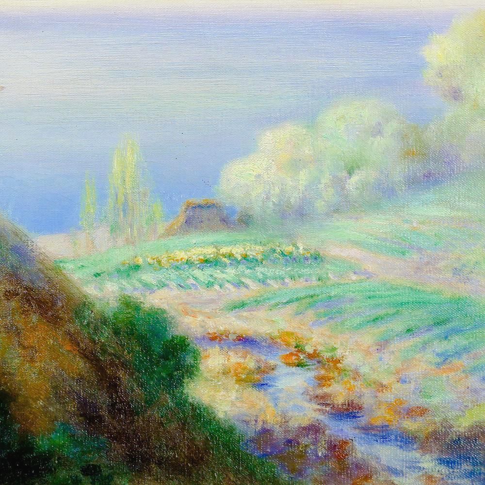 印象派　北郷薫澄【夕焼け】油彩画 291 絵画 油彩 油絵 静物画 仁科会会員 永井忠雄 椿 額装 額縁