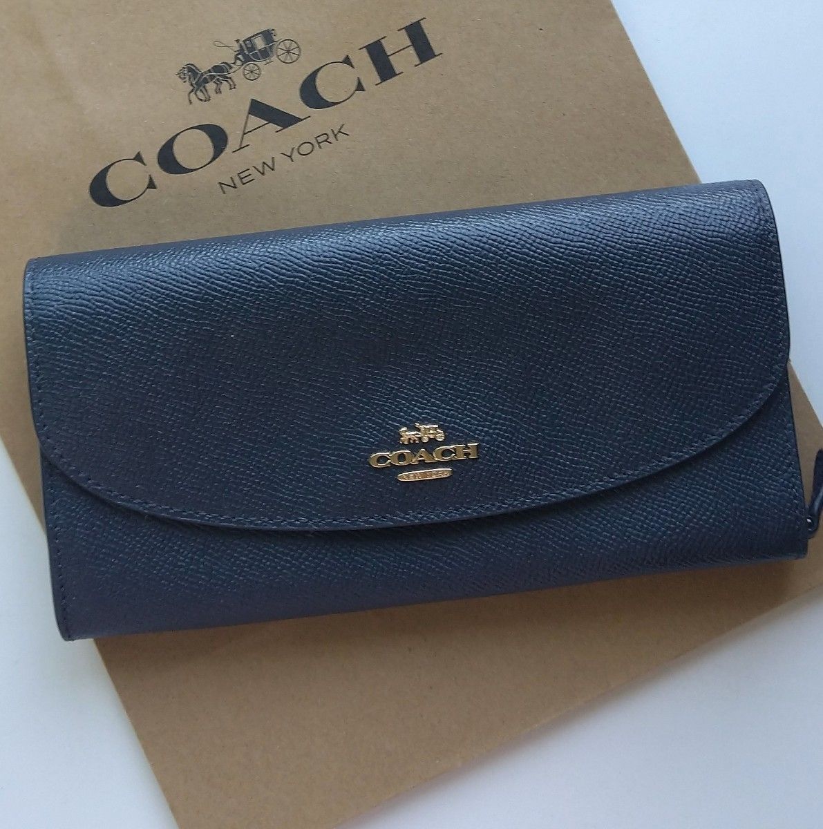 新品】COACH コーチ 長財布 フラップ ウォレット ミッドナイト - 長財布