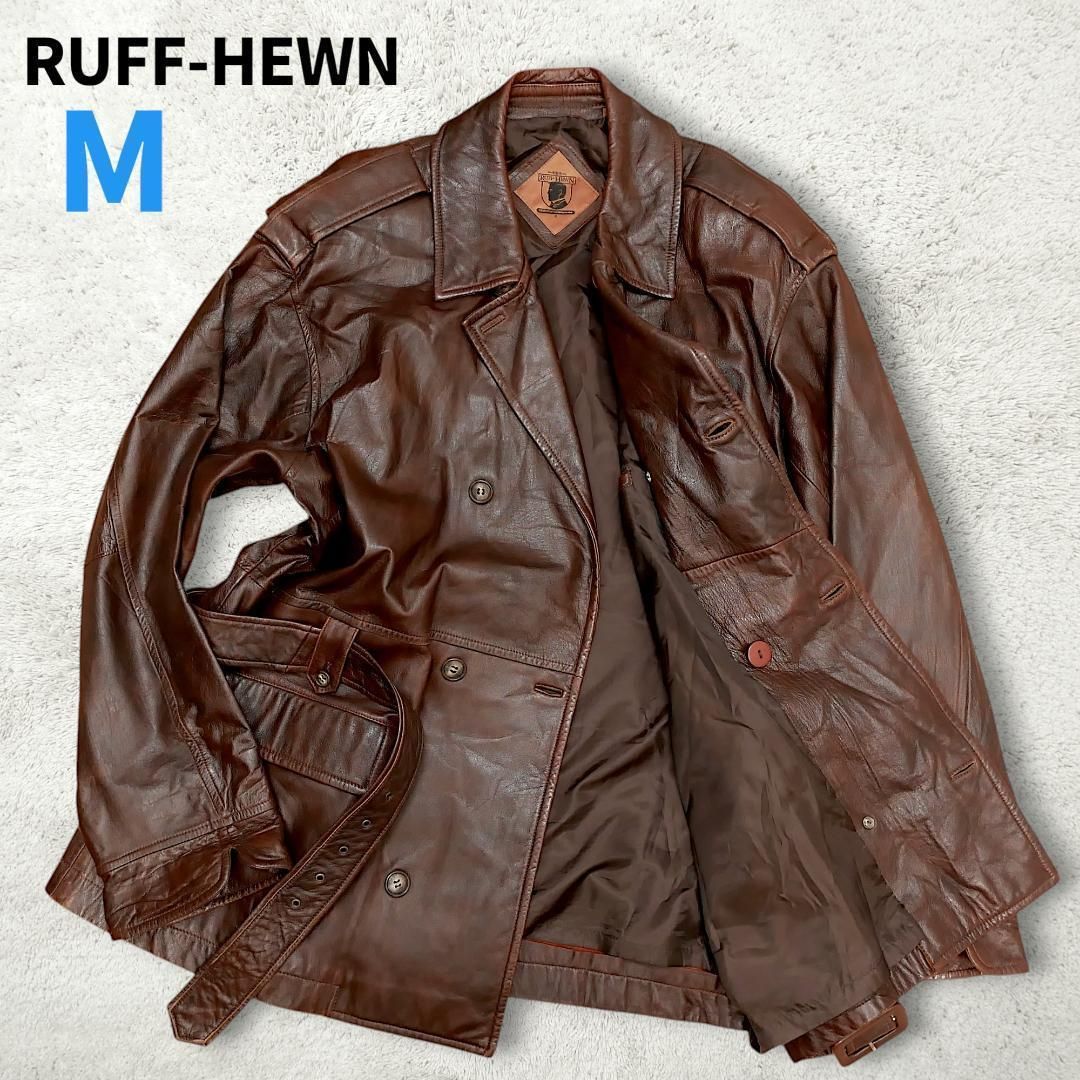 90s】RUFF HEWN ダブルカーコート ラムレザー 古着 ビンテージ M