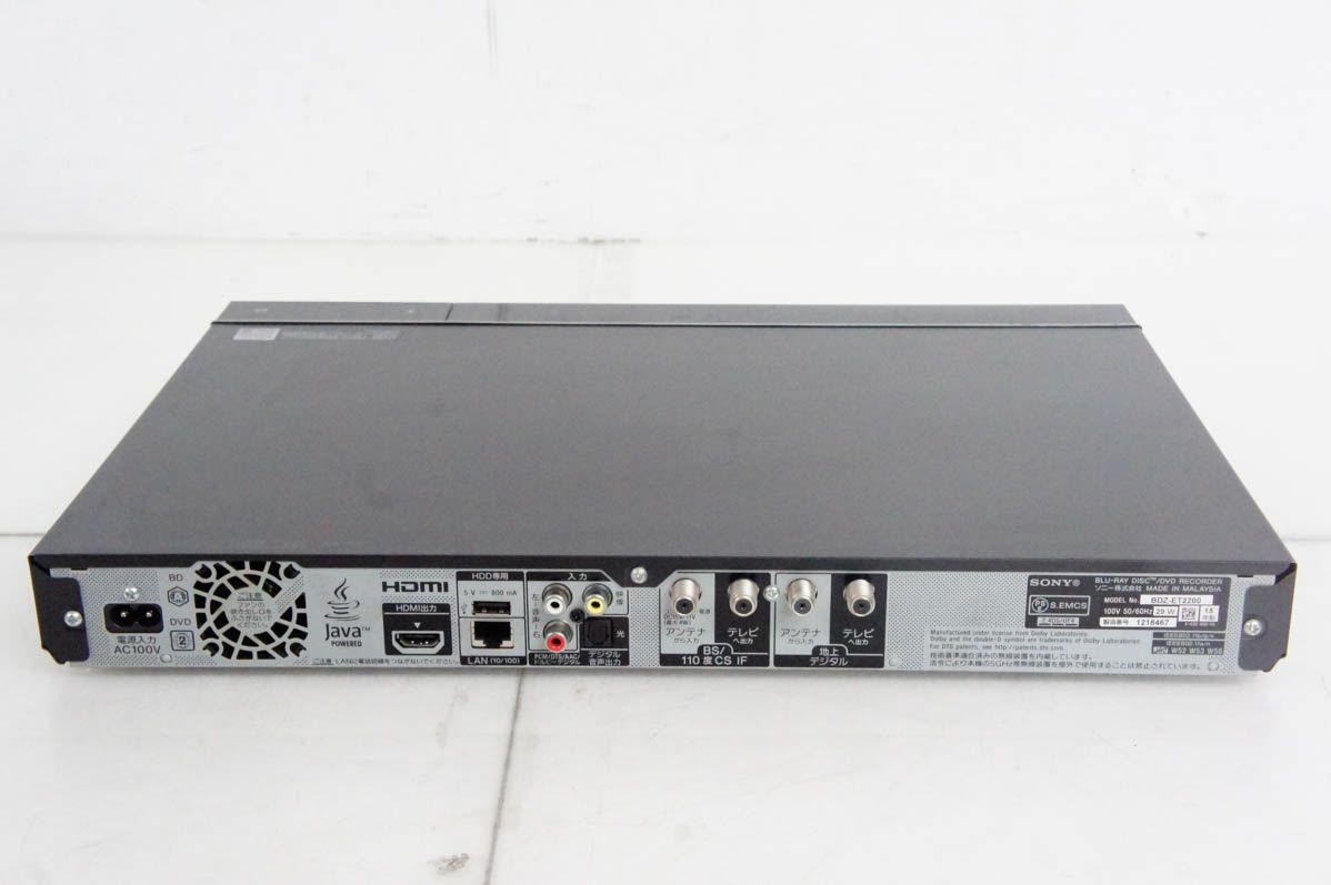 ソニー ブルーレイレコーダー 「BDZ-ET2200」 動作品