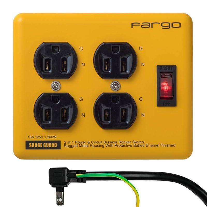 Fargo 延長コード 4個口 雷サージ 一括スイッチ付 STEEL TAP スチールタップ ファーゴ 電源タップ 鉄製 おしゃれ インテリア DIY ガレージ イエロー 黄色 1.8m 0