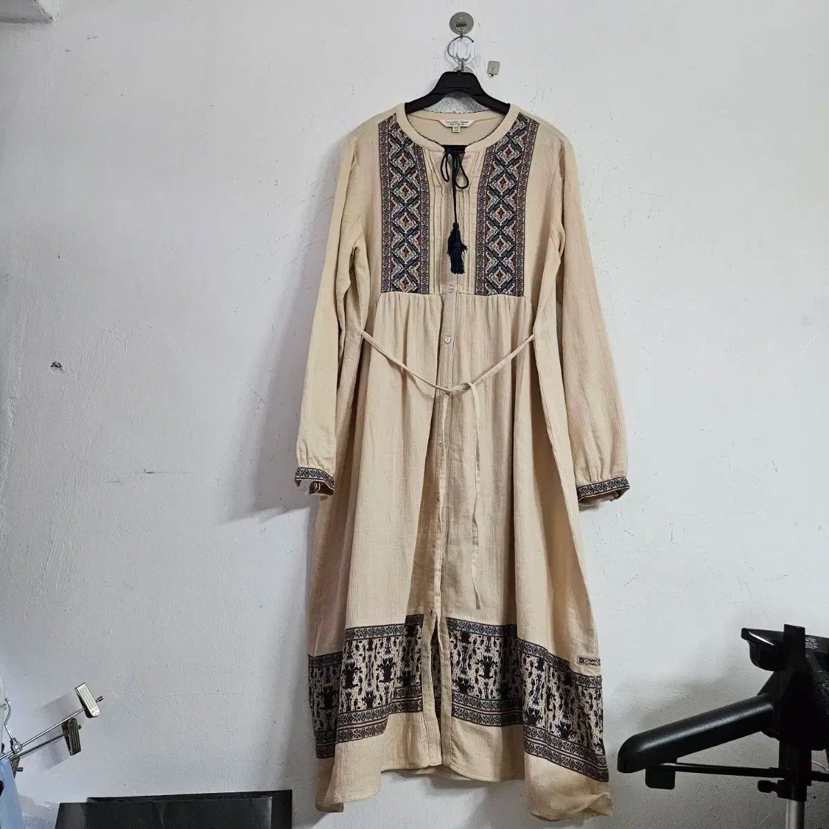 エスニック パターン ロング ワンピース アイボリー