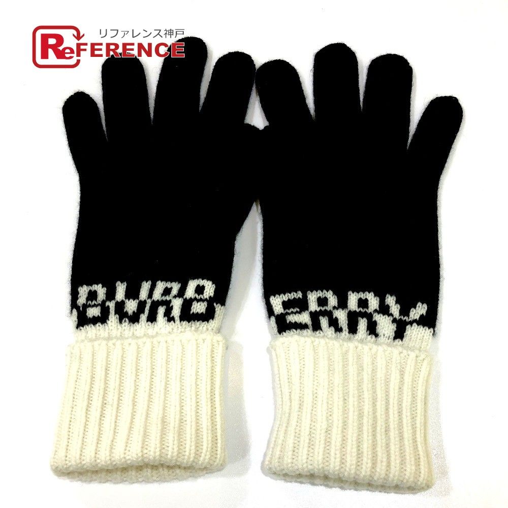 バーバリー ロゴインターシャ カシミアグローブ 手袋 ブラック