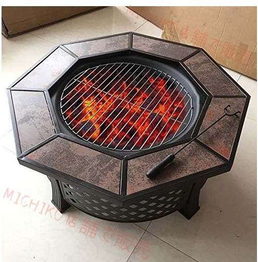 火ピットボウルコートヤード八角形のセラミックバーベキュー表木炭屋外バーベキューコンロの家庭用屋内暖房の
