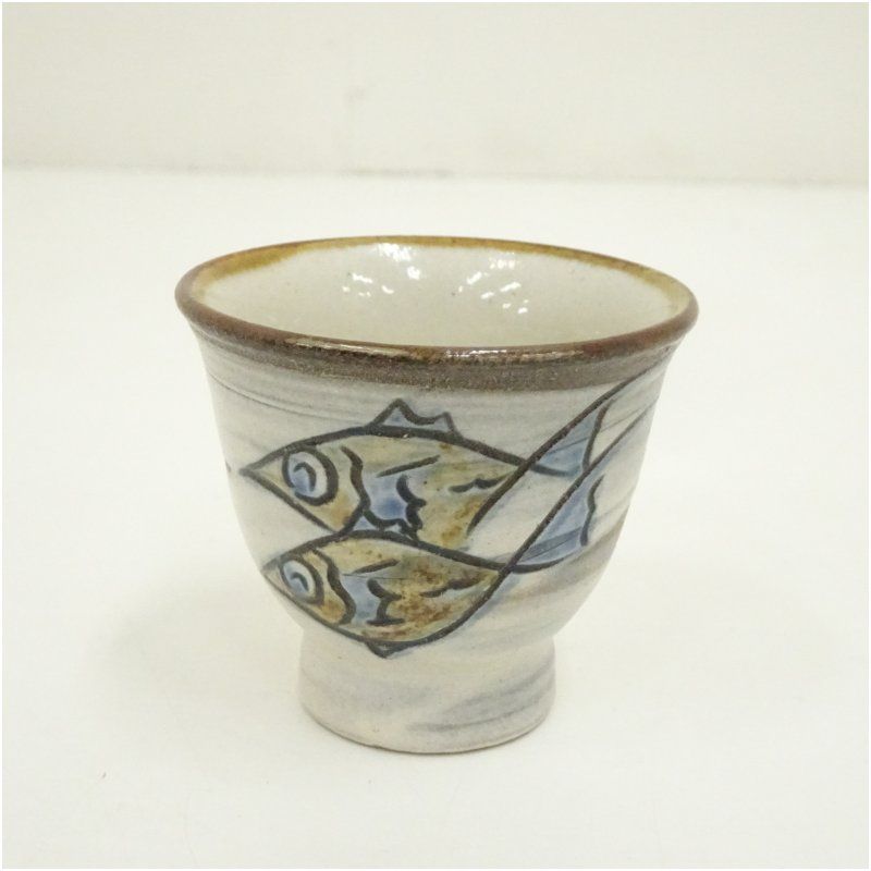 ○壺屋焼 金城敏幸 魚文 カラカラ＆猪口 半酒器