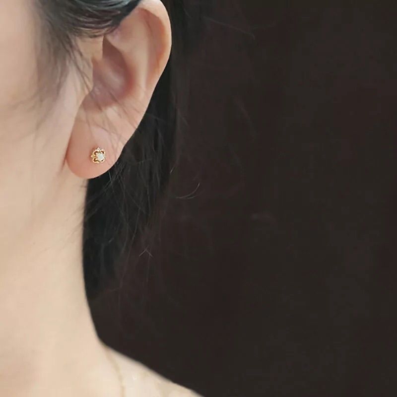A614【オパール⭐】S925 ピアス 四つ葉 クローバー シンプル 大人 