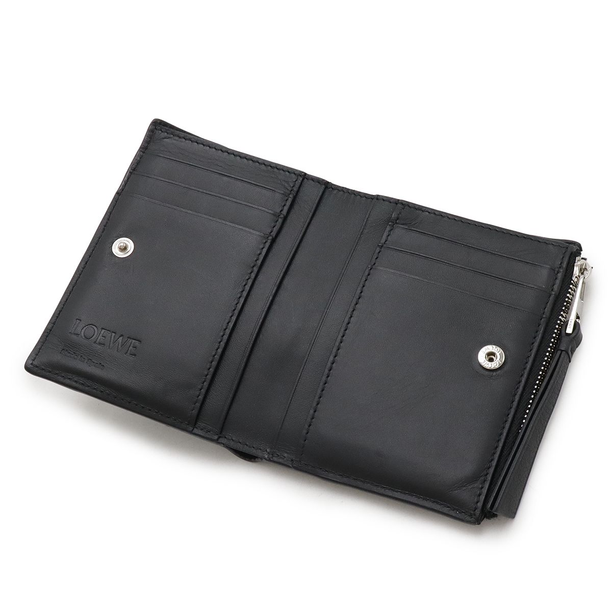 ロエベ アナグラム パズル コンパクト スリム ウォレット レザー 黒