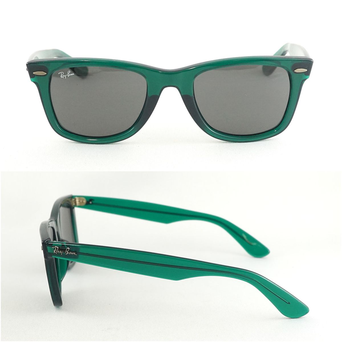 サングラス RayBan WAYFARER RB2140-F USED品 6615/B1 グリーン レイバン ウェイファーラー アイウェア ケース付 中古 X7421 サングラス RayBan WAYFARER RB2140-F USED品 6615/B1 グリーン