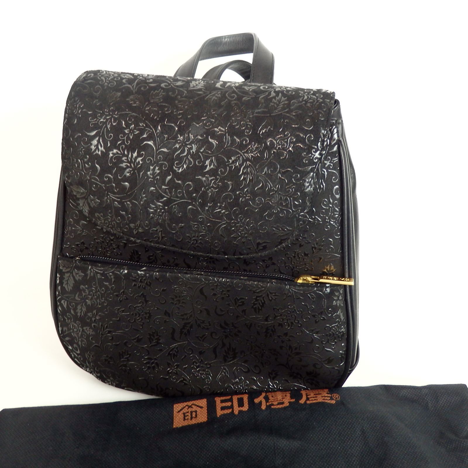 印傳屋 INDENYA 黒薔薇模様 鹿革フォーマルバッグ ブラック 印傳屋