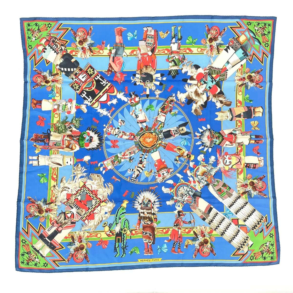 HERMES エルメス スカーフ|カレ90|kachinas カチナ シルク100％ ブルー レディース | 240001164055