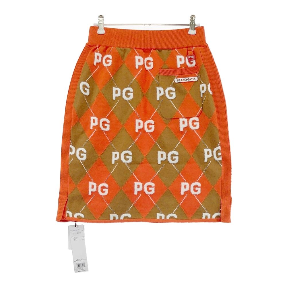 サイズ 1 PEARLY GATES パーリーゲイツ 055-1234914 ニットスカート アーガイル柄 オレンジ系 240101532657 ゴルフウェア レディース ストスト