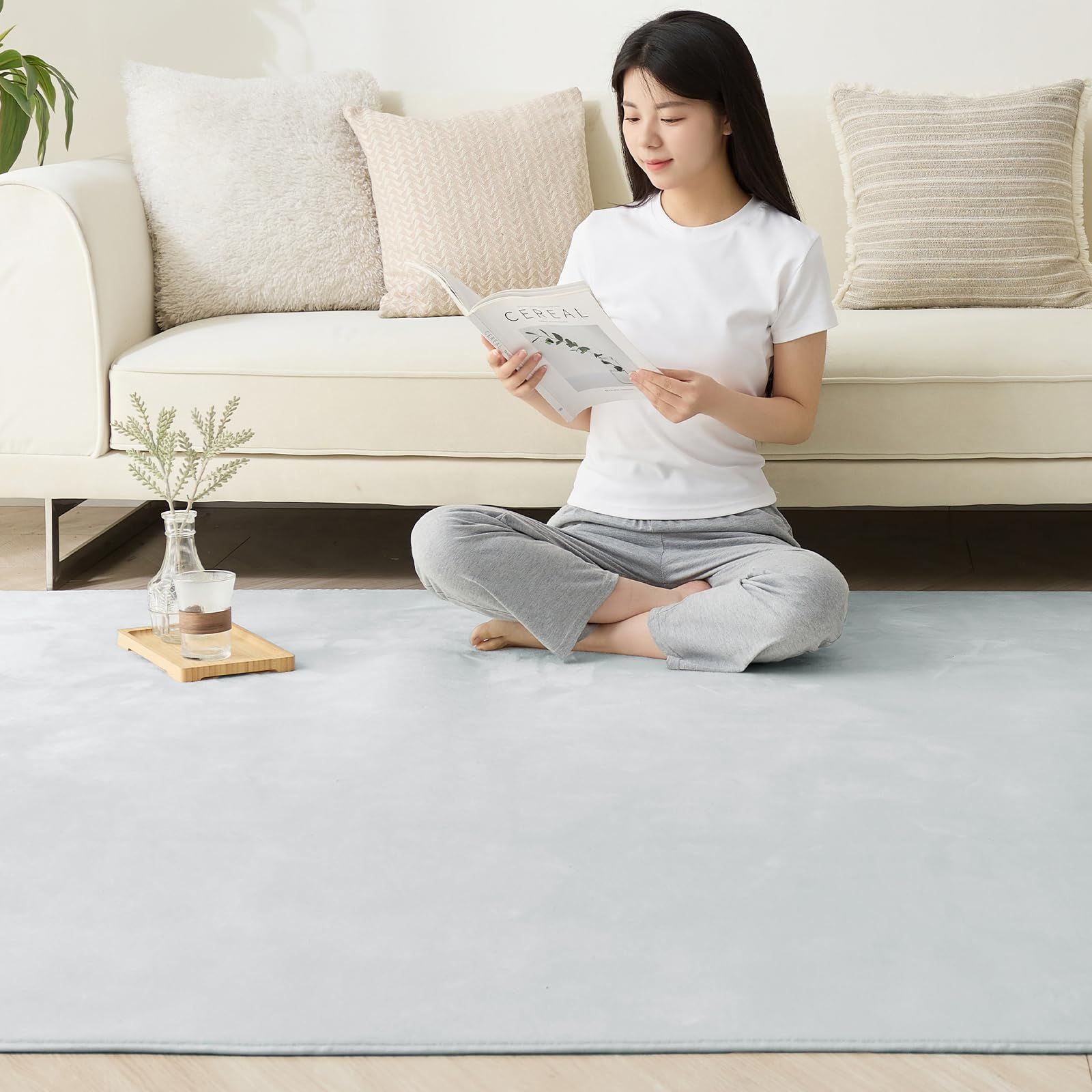Size:200×300cm_Color:グレー Softime カーペット ラグ ラグマット 200×300cm（約4.5畳）絨毯 滑り止め付 ラグカーペット 軽量設計 洗える 地毯 抗菌 防臭 防ダニ フランネルラグ オールシーズン 床暖房