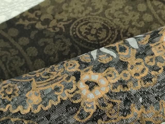 平和屋着物●太鼓柄袋帯　切嵌更紗花横段文　銀糸　正絹　逸品　DAAT7656ob 平和屋着物○太鼓柄袋帯 切嵌更紗花横段文 銀糸 正絹 逸品 DAAT7656ob