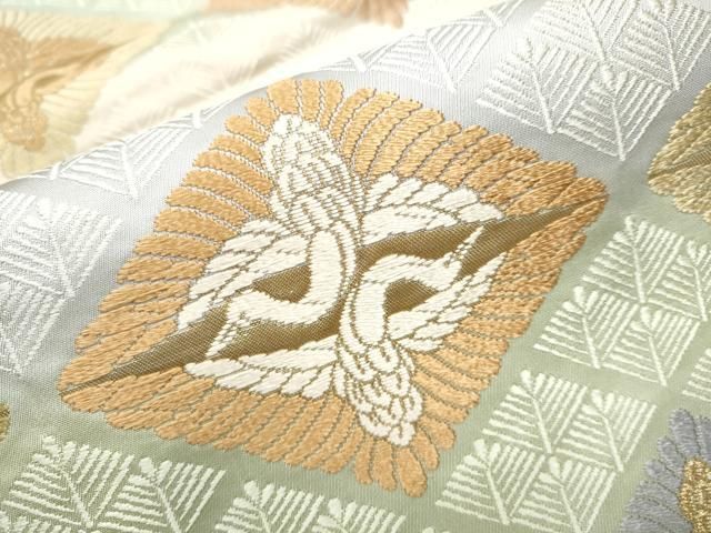平和屋着物○六通柄袋帯 唐織 有職文 松菱取向鶴文 金糸 正絹 逸品