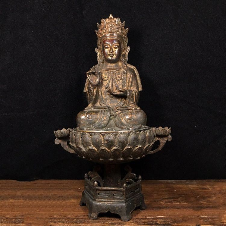 銅製 四臂観音仏像  坐蓮観音仏像  装飾品   工芸品 美術品 置物 仏教美術 仏像 坐蓮観音菩薩仏像 銅製 銅器 工芸品 置物 - メルカリ