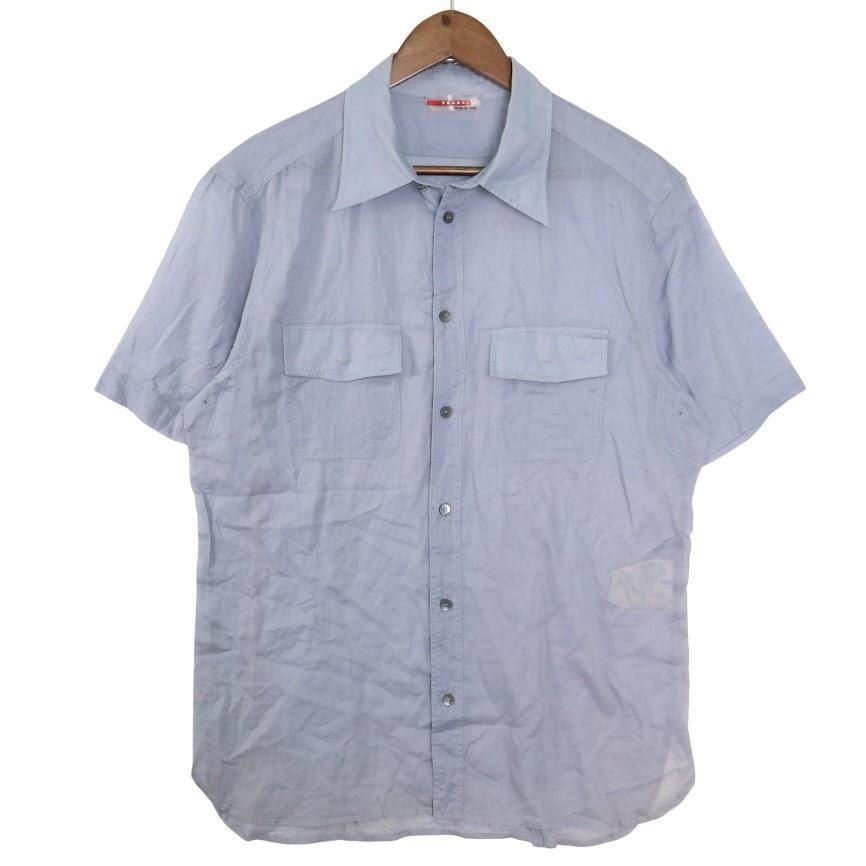 人気 PRADA プラダ プラダスポーツ 半袖シャツ ワイシャツ メンズ L カジュアル タウンユース ブルー系 通勤通学 ビジネス 旅行