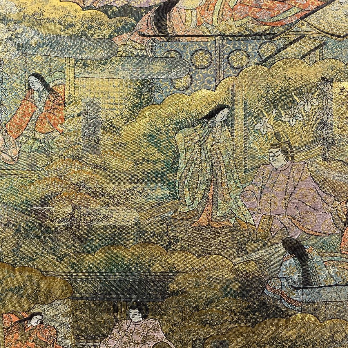 袋帯 美品 名品 落款 共箱付 全通全景図 源氏物語絵巻 24金プラチナ二