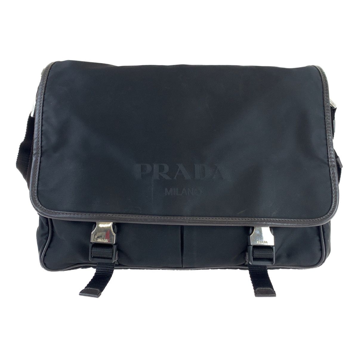 美品 PRADA プラダ ジャガードロゴ 男女兼用 ブラック 黒 シルバー金具 