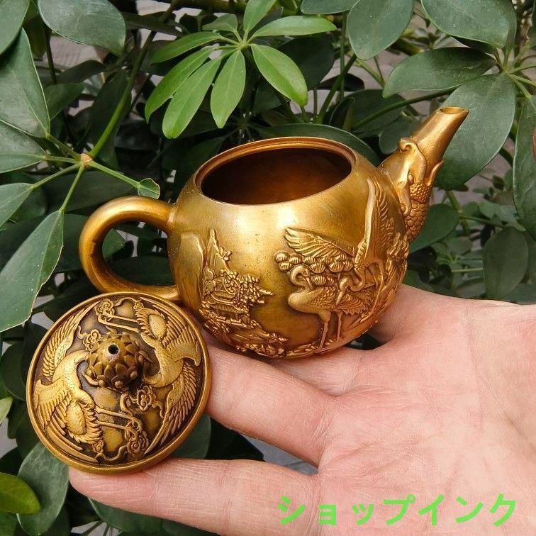 銅器 細工 魚嘴鶴茶壺 徳利 茶道具 現代工芸品 美術品 置物