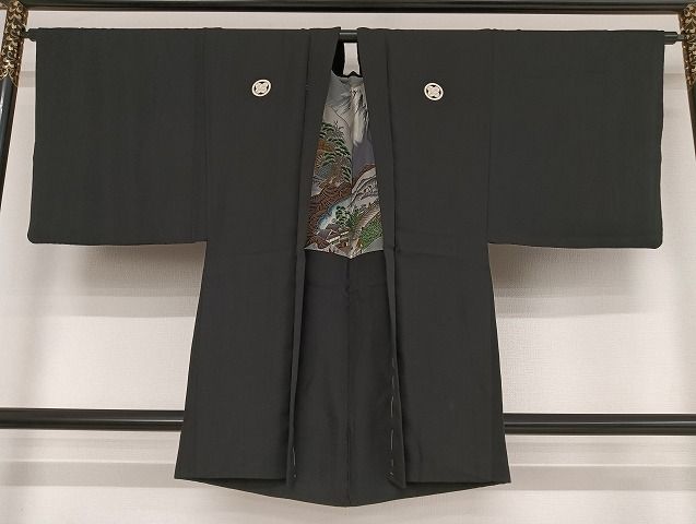 平和屋着物○男性 黒紋付 羽織セット 正絹 逸品 AAAU4278np 平和屋着物○